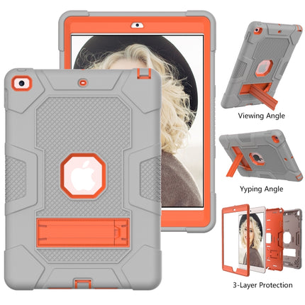 For iPad 10.2 2021 / 2020 / 2019 Contrast Color Robot Shockproof Silicone + PC Protective Case with Holder(Grey Orange)-garmade.com
