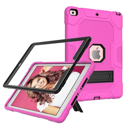 For iPad 10.2 2021 / 2020 / 2019 Contrast Color Robot Shockproof Silicone + PC Protective Case with Holder(Rose Red Black)-garmade.com