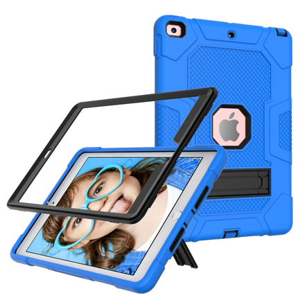 For iPad 10.2 2021 / 2020 / 2019 Contrast Color Robot Shockproof Silicone + PC Protective Case with Holder(Dark Blue Black)-garmade.com