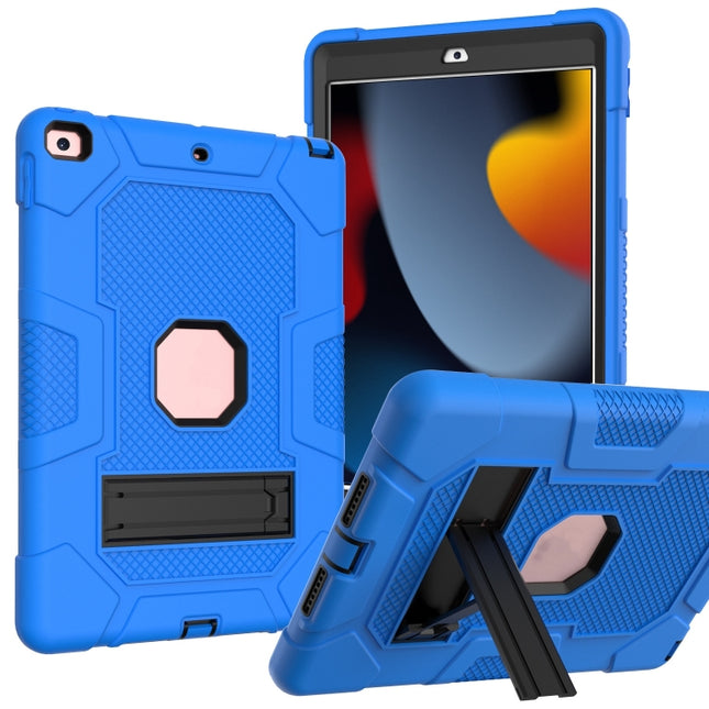 For iPad 10.2 2021 / 2020 / 2019 Contrast Color Robot Shockproof Silicone + PC Protective Case with Holder(Dark Blue Black)-garmade.com