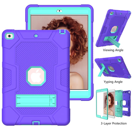 For iPad 10.2 2021 / 2020 / 2019 Contrast Color Robot Shockproof Silicone + PC Protective Case with Holder (Purple Mint Green)-garmade.com