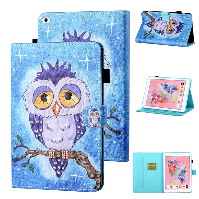 Coloured Drawing Stitching Horizontal Flip Leather Case with Holder & Card Slot & Sleep / Wake-up Function For iPad Air / Air 2 / 9.7 (2017) & (2018)(Blue Owl)-garmade.com