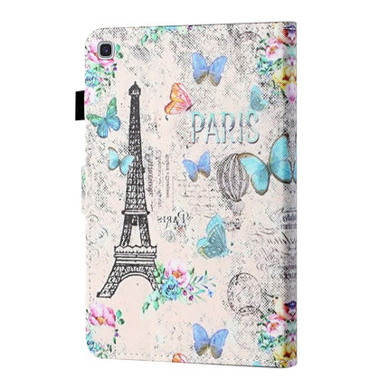For Samsung Galaxy Tab S6 Lite P610/P615 Coloured Drawing Stitching Horizontal Flip Leather Case with Holder & Card Slot & Sleep / Wake-up Function(Tower and Butterflies)-garmade.com