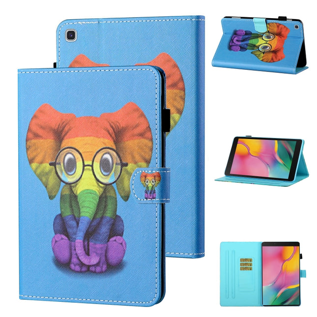 For Samsung Galaxy Tab A 8.0 (2019) T290/T295 Coloured Drawing Stitching Horizontal Flip Leather Case with Holder & Card Slot (Colorful Elephant)-garmade.com