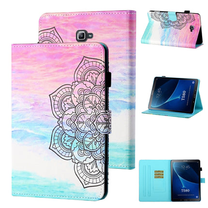 For Samsung Galaxy Tab A 10.1 (2016) T580/T585 Coloured Drawing Stitching Horizontal Flip Leather Case with Holder & Card Slot & Sleep / Wake-up Function(Colorful Mandala)-garmade.com
