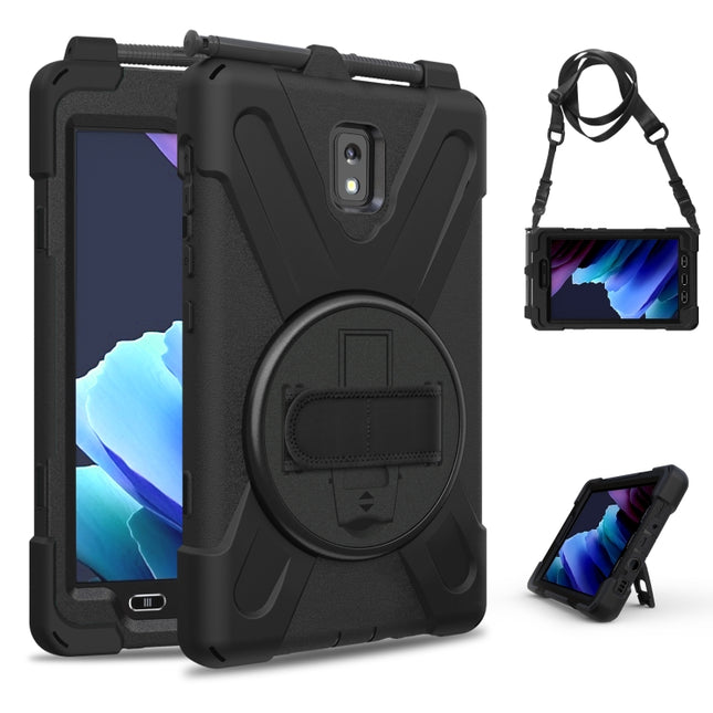 For Samsung Galaxy Tab active 3 T570 / T575 8.0 Shockproof Colorful Silicone + PC Protective Case with Holder & Shoulder Strap & Hand Strap(Black)-garmade.com