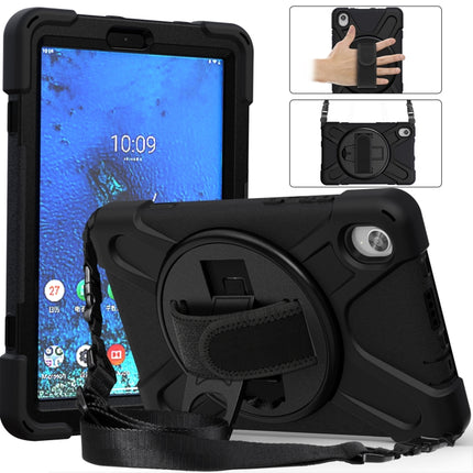 For Lenovo Tab M8 (2020) TB-8705F 8.0 inch Shockproof Colorful Silicone + PC Protective Case with Holder & Shoulder Strap & Hand Strap(Black)-garmade.com