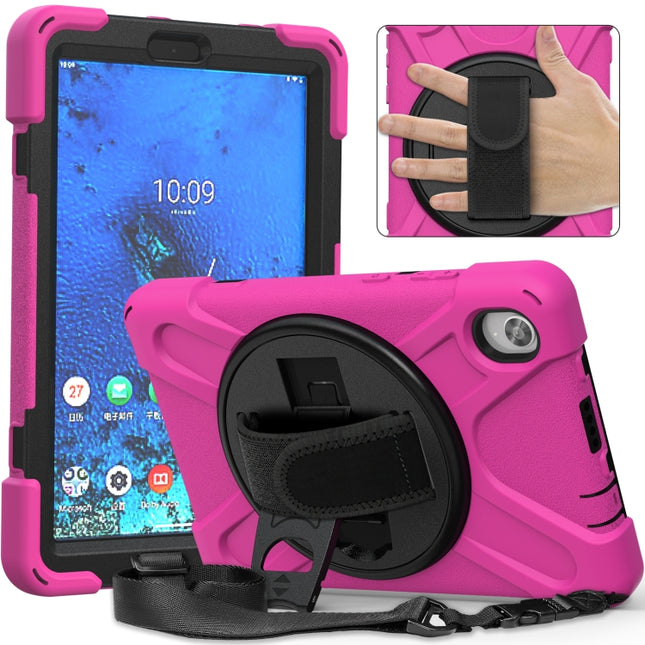 For Lenovo Tab M8 (2020) TB-8705F 8.0 inch Shockproof Colorful Silicone + PC Protective Case with Holder & Shoulder Strap & Hand Strap(Rose Red)-garmade.com
