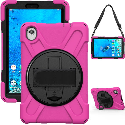 For Lenovo Tab M8 (2020) TB-8705F 8.0 inch Shockproof Colorful Silicone + PC Protective Case with Holder & Shoulder Strap & Hand Strap(Rose Red)-garmade.com