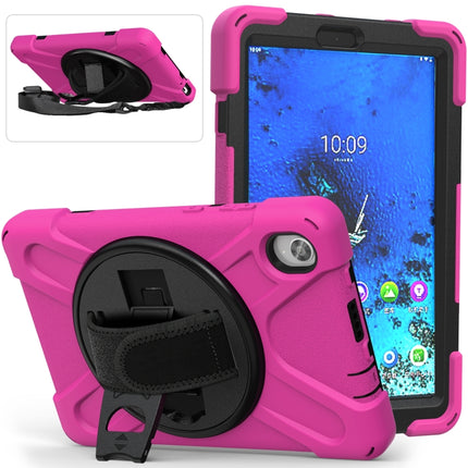 For Lenovo Tab M8 (2020) TB-8705F 8.0 inch Shockproof Colorful Silicone + PC Protective Case with Holder & Shoulder Strap & Hand Strap(Rose Red)-garmade.com