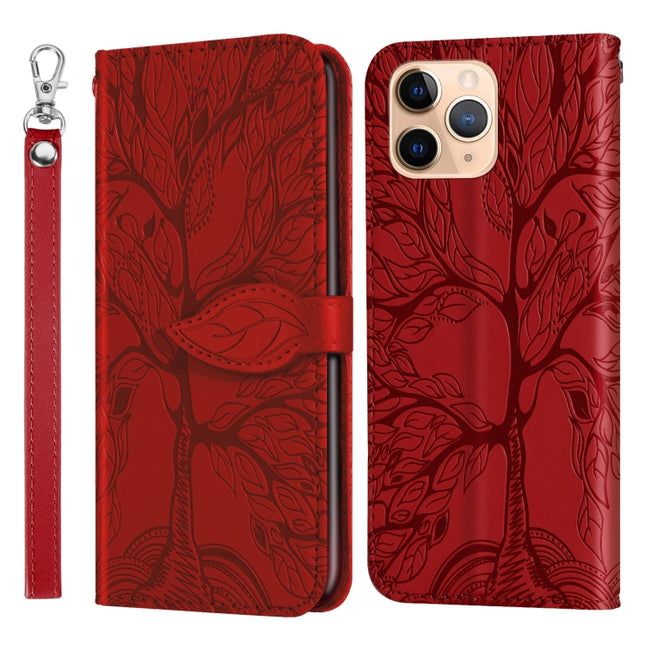 Life of Tree Embossing Pattern Horizontal Flip Leather Case with Holder & Card Slot & Wallet & Photo Frame & Lanyard For iPhone 11 Pro(Red)-garmade.com