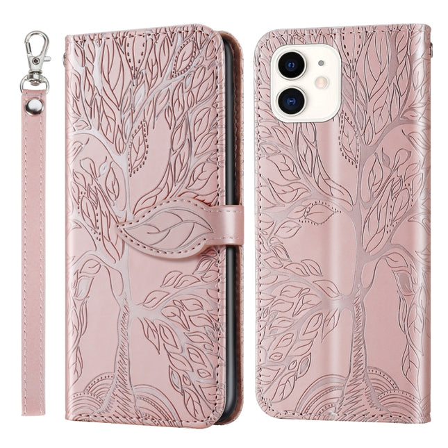 Life of Tree Embossing Pattern Horizontal Flip Leather Case with Holder & Card Slot & Wallet & Photo Frame & Lanyard For iPhone 12 mini(Rose Gold)-garmade.com