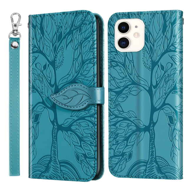 Life of Tree Embossing Pattern Horizontal Flip Leather Case with Holder & Card Slot & Wallet & Photo Frame & Lanyard For iPhone 12 mini(Lake Blue)-garmade.com