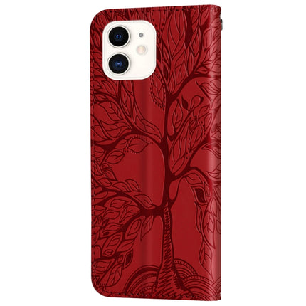 Life of Tree Embossing Pattern Horizontal Flip Leather Case with Holder & Card Slot & Wallet & Photo Frame & Lanyard For iPhone 12 mini(Red)-garmade.com
