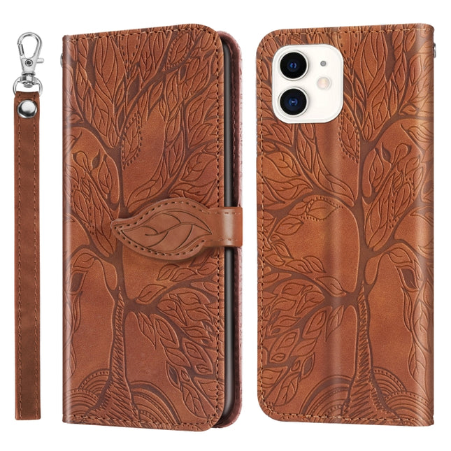 Life of Tree Embossing Pattern Horizontal Flip Leather Case with Holder & Card Slot & Wallet & Photo Frame & Lanyard For iPhone 12 mini(Brown)-garmade.com