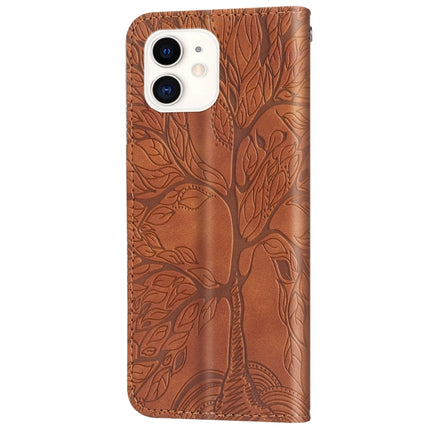 Life of Tree Embossing Pattern Horizontal Flip Leather Case with Holder & Card Slot & Wallet & Photo Frame & Lanyard For iPhone 12 mini(Brown)-garmade.com