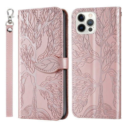 Life of Tree Embossing Pattern Horizontal Flip Leather Case with Holder & Card Slot & Wallet & Photo Frame & Lanyard (Rose Gold)-garmade.com