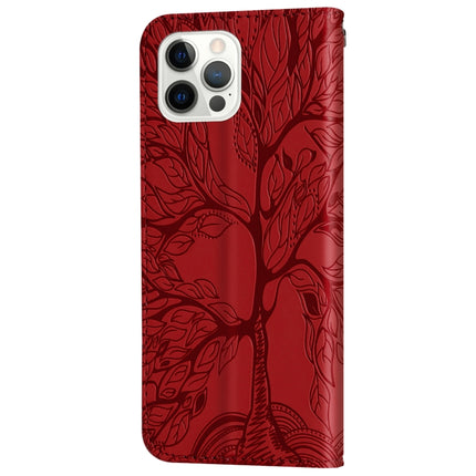Life of Tree Embossing Pattern Horizontal Flip Leather Case with Holder & Card Slot & Wallet & Photo Frame & Lanyard (Red)-garmade.com