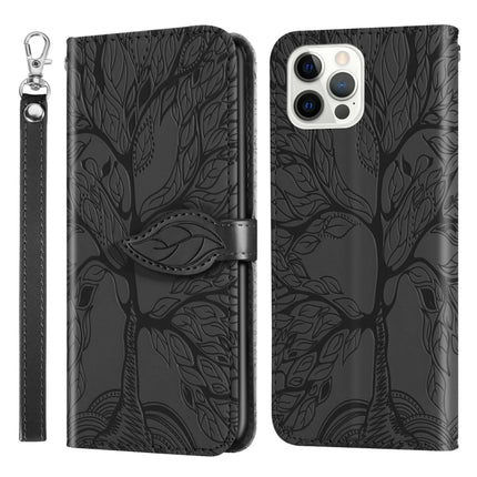 Life of Tree Embossing Pattern Horizontal Flip Leather Case with Holder & Card Slot & Wallet & Photo Frame & Lanyard For iPhone 12 Pro Max(Black)-garmade.com