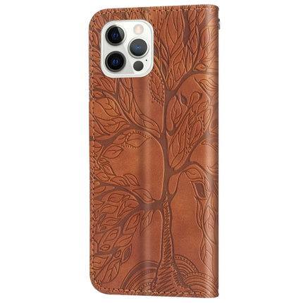 Life of Tree Embossing Pattern Horizontal Flip Leather Case with Holder & Card Slot & Wallet & Photo Frame & Lanyard For iPhone 12 Pro Max(Brown)-garmade.com