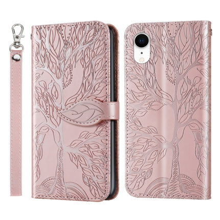 Life of Tree Embossing Pattern Horizontal Flip Leather Case with Holder & Card Slot & Wallet & Photo Frame & Lanyard For iPhone XR(Rose Gold)-garmade.com