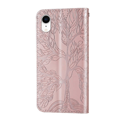 Life of Tree Embossing Pattern Horizontal Flip Leather Case with Holder & Card Slot & Wallet & Photo Frame & Lanyard For iPhone XR(Rose Gold)-garmade.com