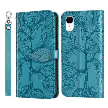 Life of Tree Embossing Pattern Horizontal Flip Leather Case with Holder & Card Slot & Wallet & Photo Frame & Lanyard For iPhone XR(Lake Blue)-garmade.com
