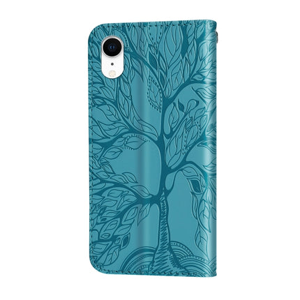 Life of Tree Embossing Pattern Horizontal Flip Leather Case with Holder & Card Slot & Wallet & Photo Frame & Lanyard For iPhone XR(Lake Blue)-garmade.com