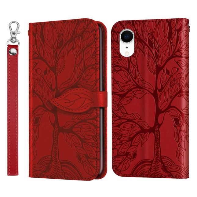 Life of Tree Embossing Pattern Horizontal Flip Leather Case with Holder & Card Slot & Wallet & Photo Frame & Lanyard For iPhone XR(Red)-garmade.com