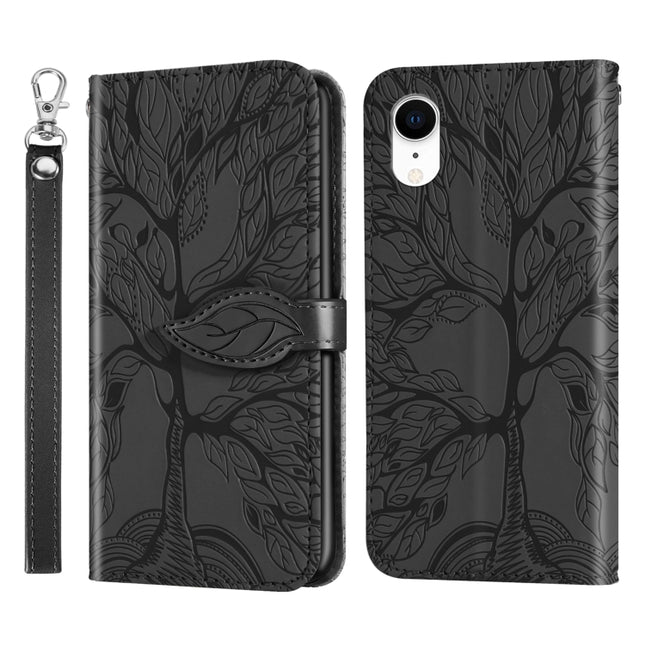 Life of Tree Embossing Pattern Horizontal Flip Leather Case with Holder & Card Slot & Wallet & Photo Frame & Lanyard For iPhone XR(Black)-garmade.com