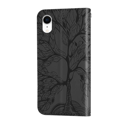 Life of Tree Embossing Pattern Horizontal Flip Leather Case with Holder & Card Slot & Wallet & Photo Frame & Lanyard For iPhone XR(Black)-garmade.com