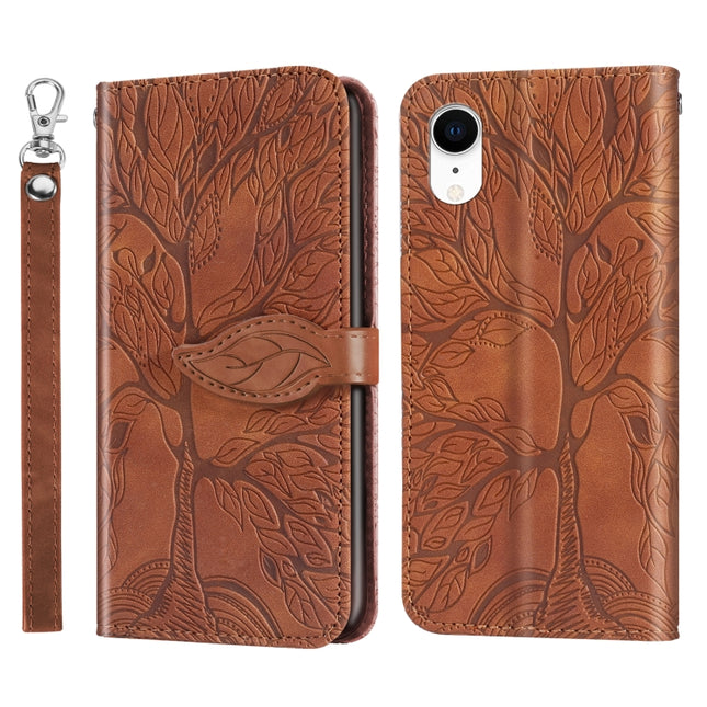 Life of Tree Embossing Pattern Horizontal Flip Leather Case with Holder & Card Slot & Wallet & Photo Frame & Lanyard For iPhone XR(Brown)-garmade.com