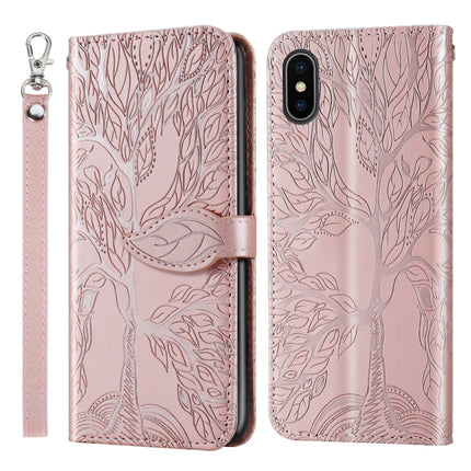 Life of Tree Embossing Pattern Horizontal Flip Leather Case with Holder & Card Slot & Wallet & Photo Frame & Lanyard For iPhone XS Max(Rose Gold)-garmade.com