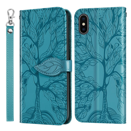 Life of Tree Embossing Pattern Horizontal Flip Leather Case with Holder & Card Slot & Wallet & Photo Frame & Lanyard For iPhone XS Max(Lake Blue)-garmade.com