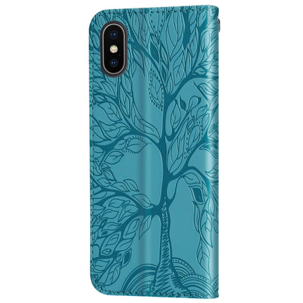 Life of Tree Embossing Pattern Horizontal Flip Leather Case with Holder & Card Slot & Wallet & Photo Frame & Lanyard For iPhone XS Max(Lake Blue)-garmade.com