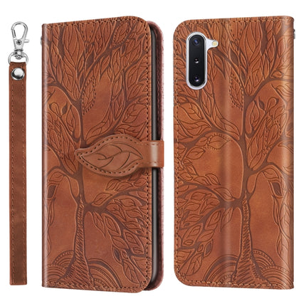 For Samsung Galaxy Note10 Life of Tree Embossing Pattern Horizontal Flip Leather Case with Holder & Card Slot & Wallet & Photo Frame & Lanyard(Brown)-garmade.com