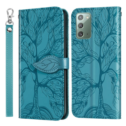 For Samsung Galaxy Note20 Life of Tree Embossing Pattern Horizontal Flip Leather Case with Holder & Card Slot & Wallet & Photo Frame & Lanyard(Lake Blue)-garmade.com