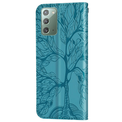 For Samsung Galaxy Note20 Life of Tree Embossing Pattern Horizontal Flip Leather Case with Holder & Card Slot & Wallet & Photo Frame & Lanyard(Lake Blue)-garmade.com
