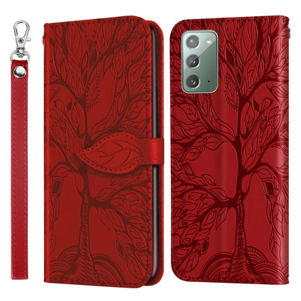 For Samsung Galaxy Note20 Life of Tree Embossing Pattern Horizontal Flip Leather Case with Holder & Card Slot & Wallet & Photo Frame & Lanyard(Red)-garmade.com