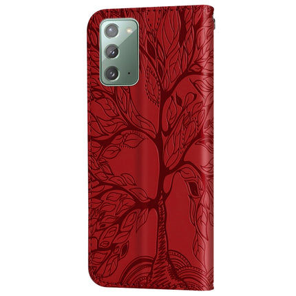 For Samsung Galaxy Note20 Life of Tree Embossing Pattern Horizontal Flip Leather Case with Holder & Card Slot & Wallet & Photo Frame & Lanyard(Red)-garmade.com