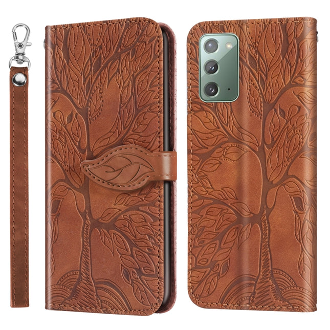 For Samsung Galaxy Note20 Life of Tree Embossing Pattern Horizontal Flip Leather Case with Holder & Card Slot & Wallet & Photo Frame & Lanyard(Brown)-garmade.com