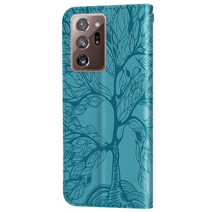 For Samsung Galaxy Note20 Ultra Life of Tree Embossing Pattern Horizontal Flip Leather Case with Holder & Card Slot & Wallet & Photo Frame & Lanyard(Lake Blue)-garmade.com