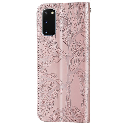 For Samsung Galaxy S20 Life of Tree Embossing Pattern Horizontal Flip Leather Case with Holder & Card Slot & Wallet & Photo Frame & Lanyard(Rose Gold)-garmade.com