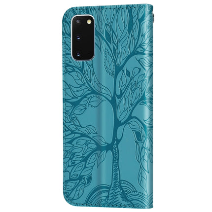 For Samsung Galaxy S20 Life of Tree Embossing Pattern Horizontal Flip Leather Case with Holder & Card Slot & Wallet & Photo Frame & Lanyard(Lake Blue)-garmade.com