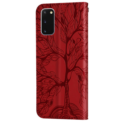 For Samsung Galaxy S20 Life of Tree Embossing Pattern Horizontal Flip Leather Case with Holder & Card Slot & Wallet & Photo Frame & Lanyard(Red)-garmade.com