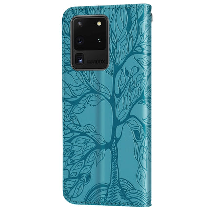 For Samsung Galaxy S20 Ultra Life of Tree Embossing Pattern Horizontal Flip Leather Case with Holder & Card Slot & Wallet & Photo Frame & Lanyard(Lake Blue)-garmade.com