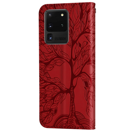 For Samsung Galaxy S20 Ultra Life of Tree Embossing Pattern Horizontal Flip Leather Case with Holder & Card Slot & Wallet & Photo Frame & Lanyard(Red)-garmade.com