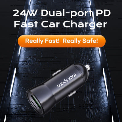ROCK Space H12 PD 20W Type-C / USB-C + USB Fast Charging Car Charger(Black)-garmade.com