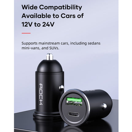 ROCK Space H12 PD 20W Type-C / USB-C + USB Fast Charging Car Charger(Black)-garmade.com