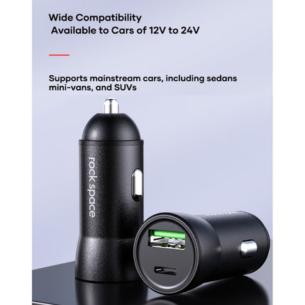 ROCK Space H12 PD 20W Type-C / USB-C + USB Fast Charging Car Charger(Black)-garmade.com